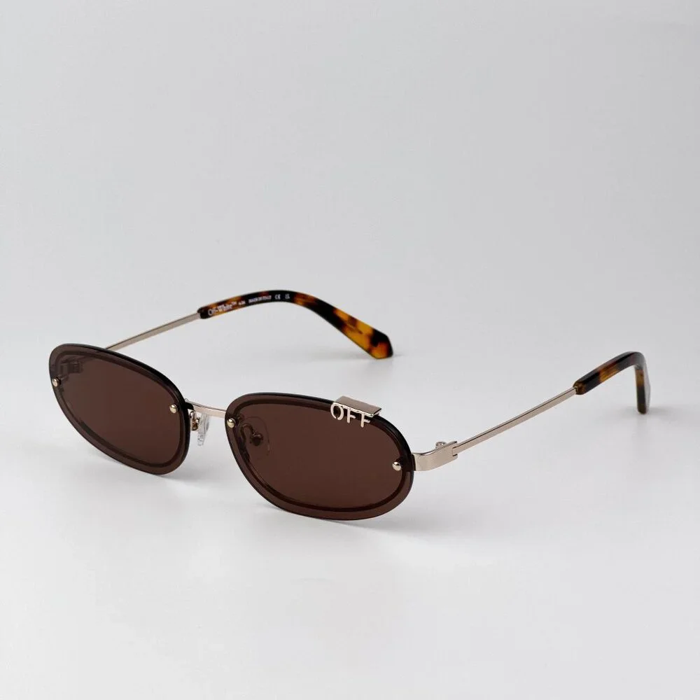 Off-White MIAMI Men Sunglasses Gold Oval Frame Brown Lenses | Model OERI13M 7664